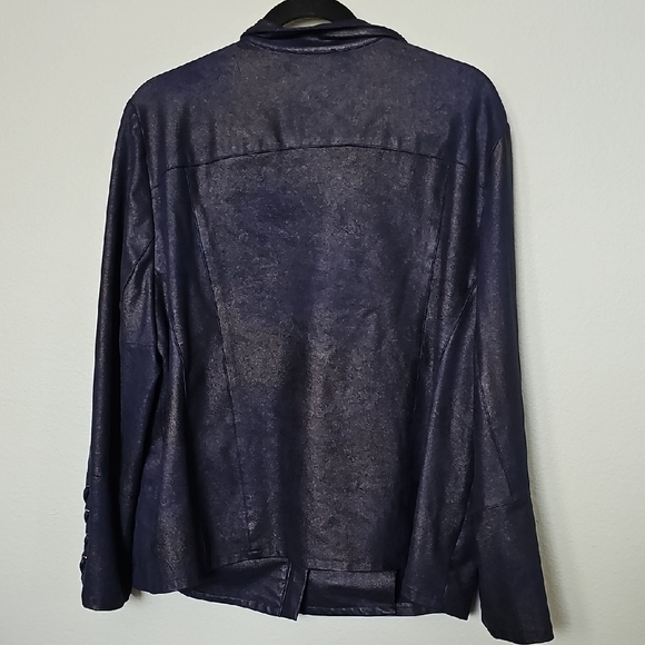 Chico's Size 16-18 Edgy Navy With Gold Shimmer Jacket Lace Up Sleeve Detail - Picture 9 of 9